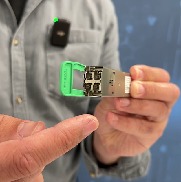 Video thumbnail of a close-up of the Coherent 1.6T OSFP optical transceiver
