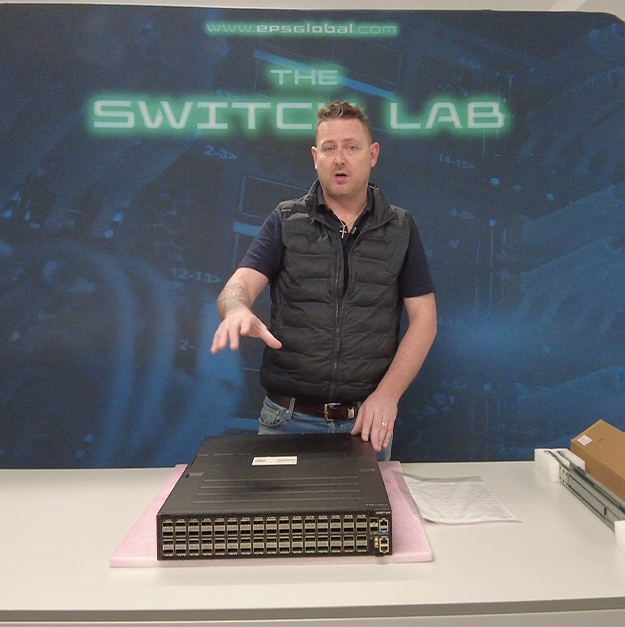 The Edgecore AIS800-64D 800G switch being unboxed in the EPS Global switch lab